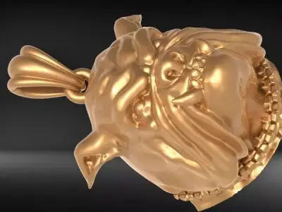 Bull Dog Head Pendant Charm Necklace Light Weight Jewelry 3D print model purchase