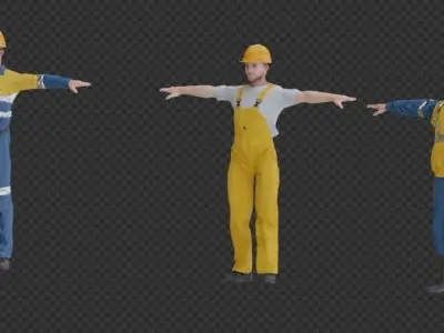 Factory Workers Pack of 3 RIGGED  3D model
