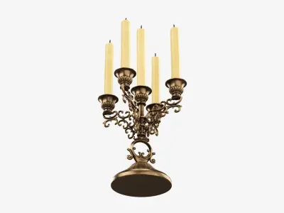 Candlestick with candles antique 04 3D model