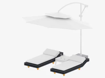Sun Loungers With Patio Umbrella Low-poly 3D model