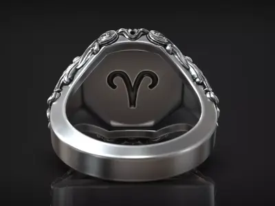 Aries Zodiac Sign Ring Antique Sculpture Signet 3D print model