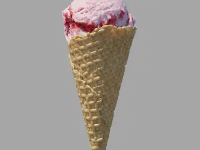 Ice Cream Waffle Cone Strawberry 3D model