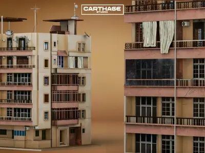 Arabic Neoclassical Mixed Residential and Commercial Building Low-poly 3D model