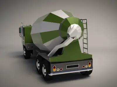 Low-Poly Cartoon Concrete Mixer Truck Low-poly 3D model