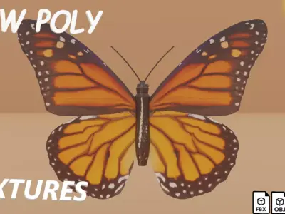 Monarch Butterfly Low-poly 3D model