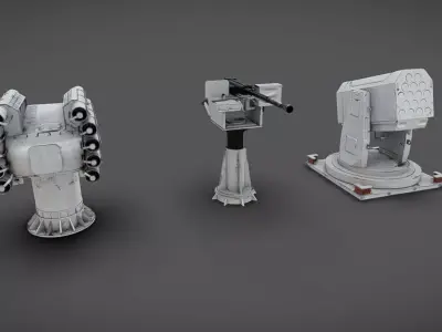 Deck Guns 02 Low-poly 3D model