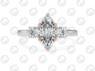 Ring 115 Marquise Shape Cathedral shank 3 stone ring with round 3D print model