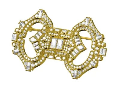 Antique Art Deco Round and Baguette Diamond Brooch 3D print model