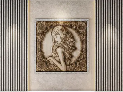 Classic Decorative Wall Panel Woman Relief Low-poly 3D model