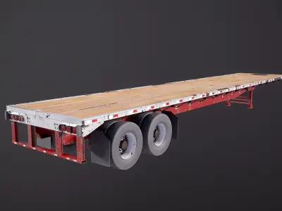 Used Flatbed Semi-Truck Trailer 3D model purchase