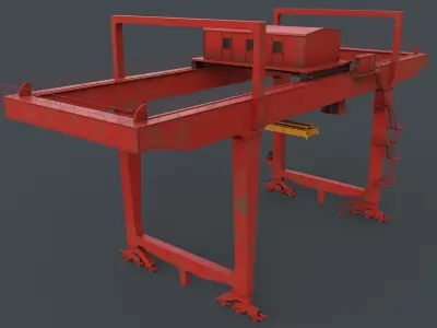 PBR Rail Mounted Gantry Crane RMG V1 - Red Low-poly 3D model