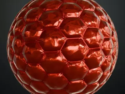 Red Sci Fi Padded Fabric Hexagon Pattern PBR Seamless Texture