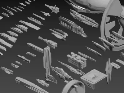 spaceships low-poly set 01 3D model