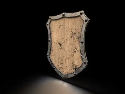 Polygonal soldier wooden shield armor Low-poly 3D model