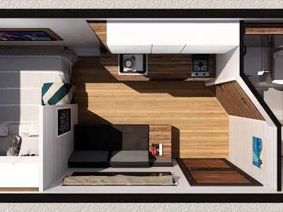 off grid house on wheels mobile home tiny house  vacation house  Low-poly 3D model