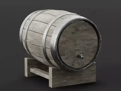Wooden Wine Barrel On Stand Free 3D model