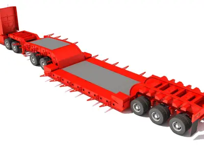 Semi Truck with Lowboy Trailer 3D model 7