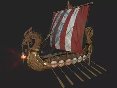 Viking Drakkar LongBoat Low-poly 3D model