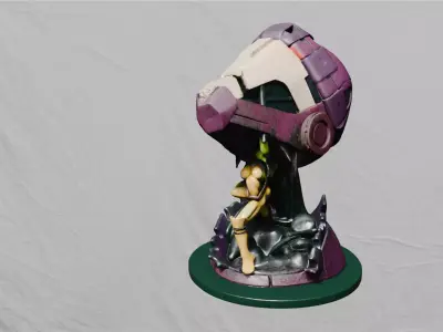 Sci-Fi Mech Bust Statue 3D Printable Model with PBR Textures 3D print model