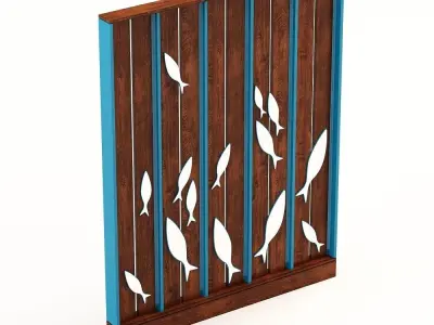 fish-partition wooden wall with fish 3D model