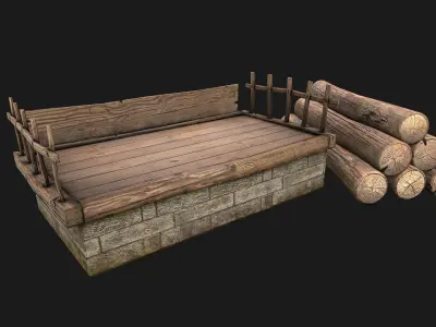 Sawmill Storage with Wooden Logs Low-poly 3D model