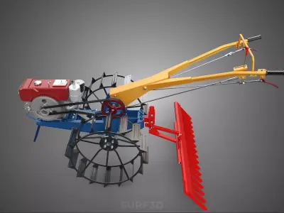 HAND WALKING TRACTOR ATTACHED LEVELING TOOTH HARROW RAKE FIELD 3D model