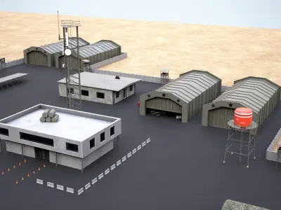 Military base  Low-poly 3D model