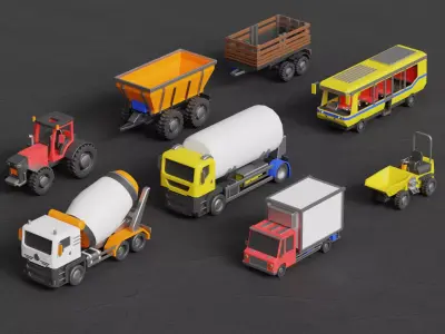 Stylised Vehicles Pack - Trucks Tractors HGVs Low-poly 3D model
