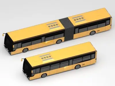 Low poly bus two buses 3D model
