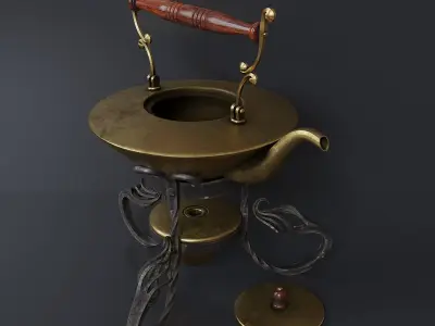 Antique English Brass Tea Set 3D model