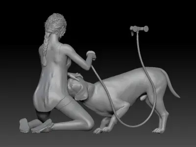 DOG AND GIRL TAKE A SHOWER 1 3D print model