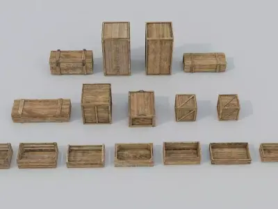 16 Wooden crates Low-poly 3D model