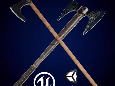 Double handed viking axes Free low-poly 3D model