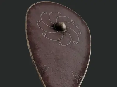 Slavic kite leather shield-painted red with spiral symbol Low-poly 3D model