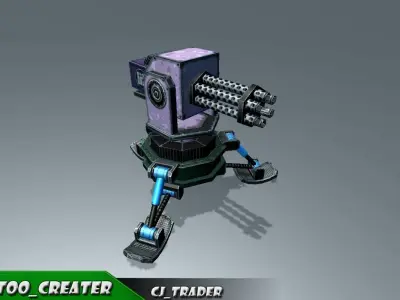 Lowpoly Sci-Fi Turret - Modular Turret Machine Gun 3D model Low-poly 3D model