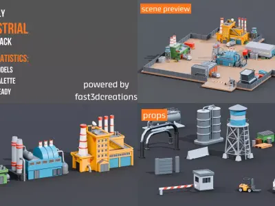 Low Poly Industrial City  120 plus Factory  Warehouse Assets Low-poly 3D model