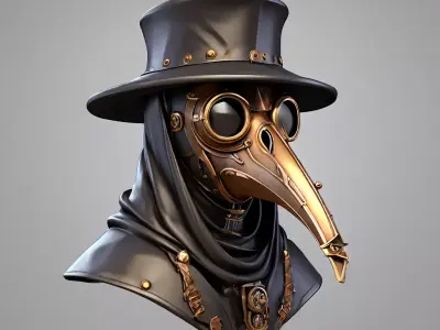 Steampunk Plague Doctor Bust Low-poly 3D model