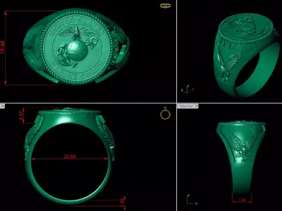 US Marine Corps Signet Ring 3D Model Military STL 3D print model