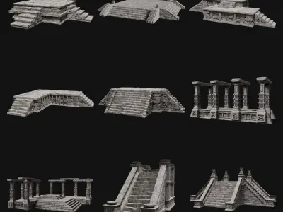 AZTEC MAYAN INKA MESOAMERICA STONE PLATFORM STAIRS COLLECTION 3D model