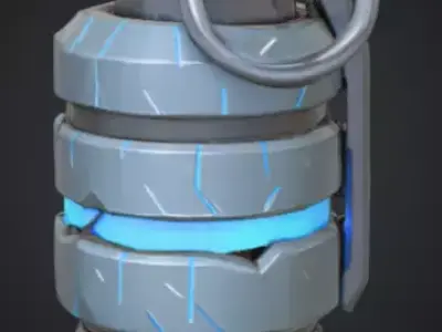 futuristic grenade with bright silver-blue color Low-poly 3D model