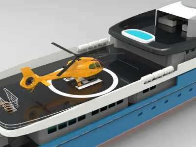 Yacht Roxette with helicopter 3D model