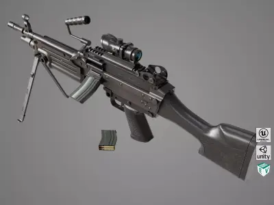 Machine Gun 07 All PBR Unity UE Textures Included Low-poly 3D model