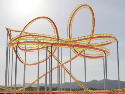 Rollercoaster train track in shape of cowboy hat Low-poly 3D model