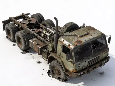 Realistic Wrecked Military Truck Chassis 3D Model Low-poly 3D model