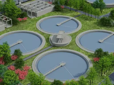 Wastewater treatment filtration plant 3D model buy