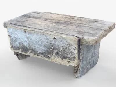 Antique Primitive Wooden Stool Short Leg Scan Low-poly 3D model