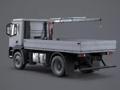 Realistic Flatbed Truck with Loader Crane Aged and Rusted 3D model