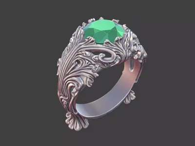 ornamental scrollwork gemstone antique style ring silver 3D print model