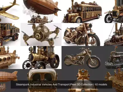 Steampunk Industrial Vehicles And Transport Fleet 3D Collection 3D Model Pack