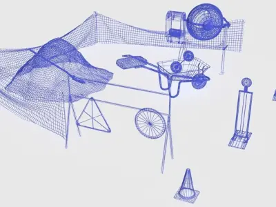 roadwork set of tents and equipment 3D model